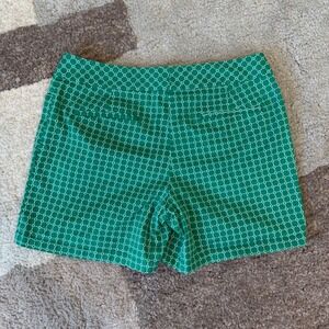 Talbots Womens Green White Geometric Print Cotton Stretch Shorts Size 8